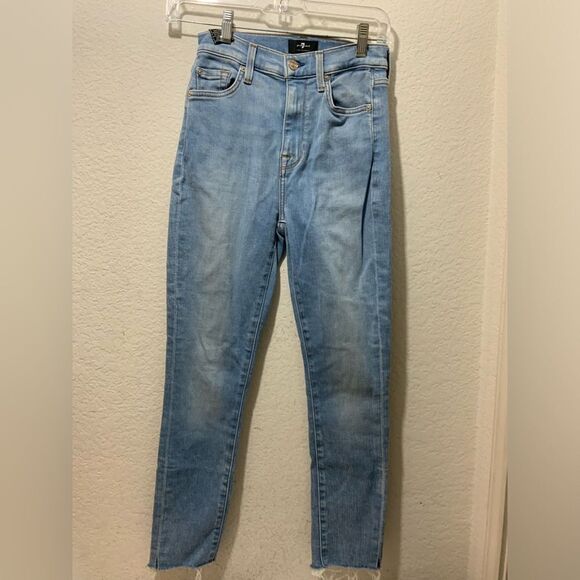 7 For All Mankind Women’s High Waist Ankle Skinny Velvet Pant Size 24 blue - Picture 1 of 8